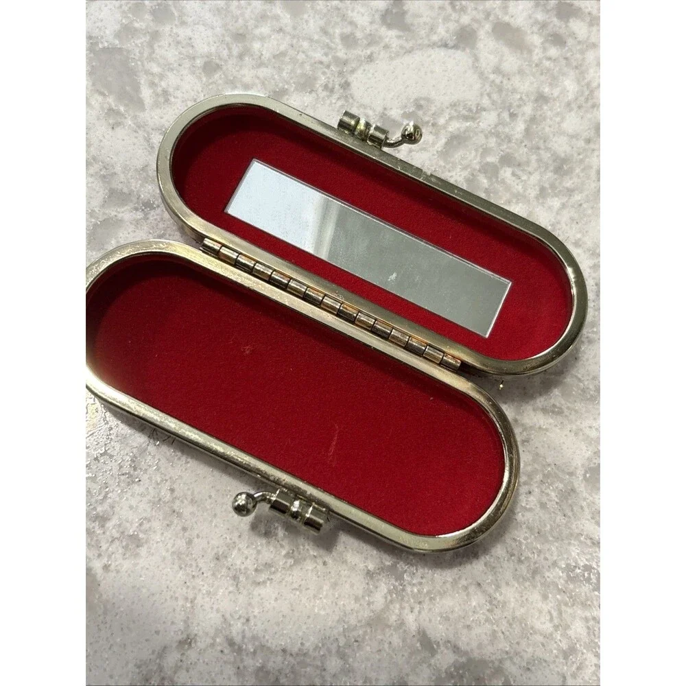 VTG Floral Lipstick Case with Mirror, Gold Trim, Red Velvet Interior New